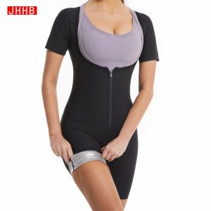 JHHB Women Sauna Sweat Suit Waist Trainer 3 in 1 Slimming Full Body Shaper Workout Top for Weight Loss Zipper Hot Belly Trimmer