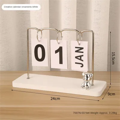 Creative Vintage Bear Desk Calendar Metal Wooden Perpetual Creative Desktop Chic Flip Decoration Home Office Flip Calendar Perpetual earphea