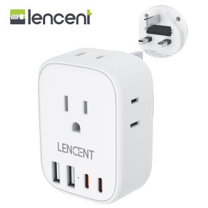 LENCENT US to UK Travel Plug Adapter Grounded Type G Outlet Adaptor with 4 USB Charger(2 USB C) 4 Outlets Converter Adaptor for USA to Singapore Malaysia IrelandI Dubai Scotland London England Hong Kong