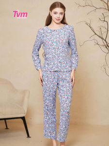 Bộ dài nữ tay dài B697 Tvm Luxury Homewear chất liệu kate lụa