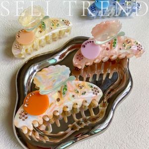 CHARMI เพชรประดับเพชร กิ๊ฟติดผมรูปดอกไม้อาซีเตท เชอร์รี่เชอร์รี่ กรดอะซิติก คลิปผม rhinestone น่ารักน่ารักๆ คว้าคลิปหนีบ คลิปปลาฉลาม สาวๆ