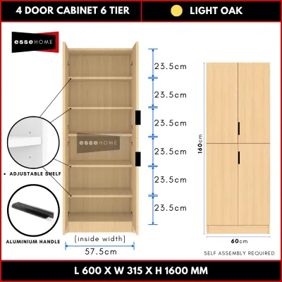 [120CM Tinggi] EsseHome 4ft 2 Door Cabinet 5 Tier Shoe Cabinet Kabinet Kasut 5 Tingkat 2 Pintu Almari Kasut Sideboard Display Cabinet