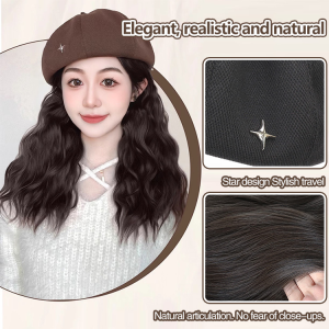huowa Painter hat wig onepiece faceshowing beret wig hat onepiece beret