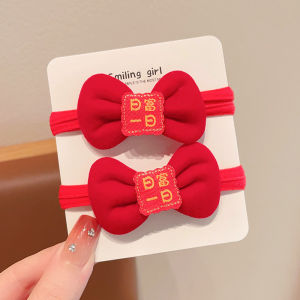 Childrens New Years Day Red Bow Hair Rope Girls Tie Hair Ponytail Ball Head Hair Band Rubber Band Girls Head Rope