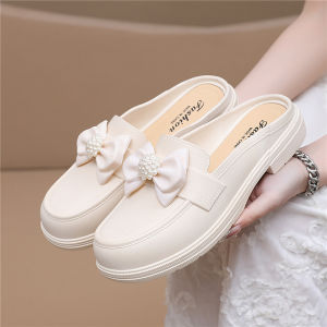 [Free Shipping] Womens Bowknot Summer New Slippers for Outdoor Wear Versatile Stylish Casual Non-Slip Womens Half Slippers