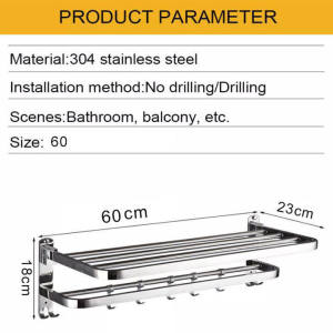 Ready Stock SUS 304 Stainless Steel Towel Rack 60/80cm Bathroom Solid Foldable Towel Bar Bathroom Shelves Wall Mounted ...