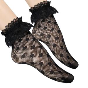 Lace Socks Fishnet Ruffle Frilly Ankle Socks Mesh Hollowout Patterned Anklet Stockings for Women Girls Hosiery Gift