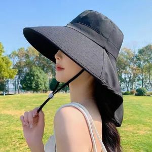 New Summer Japanese Tie Bucket Hat with Large Brim Sun Visor UV Protection Adjustable Outdoor Hat