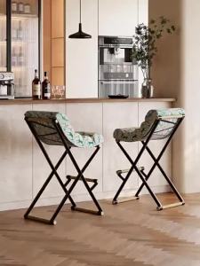 CraftedLiving SG-Vintage-style designer jacquard creative stainless steel bar chair modern minimalist home reception fabric leisure chai