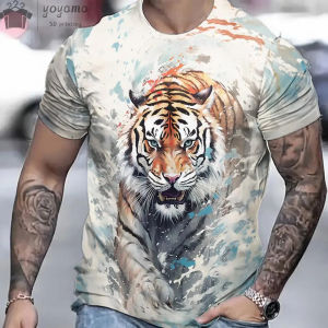 Tiger Pattern 3d Print Mens Clothing Personalized Tiger Print T-Shirts For Men O-Neck Oversized T-Shirt Short Sleeve Tee Tops