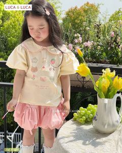 Set Luca&Luca áo cổ sen vải thô Hàn và chân váy bong bóng cho bé gái 12-43kg