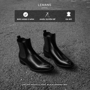 Giày Chelsea Boots nam LEMANS da bò CB01.2 Mũi nhọn - Đế gót tăng cao 5cm - bảo hành 24 tháng