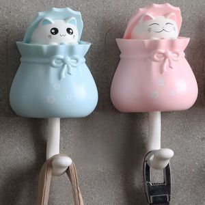 Cute Colorful Adhesive Cat Hooks Traceless Punch-Free Retractable Coat Hook Key Holder Home Office Dormitory Storage Hook