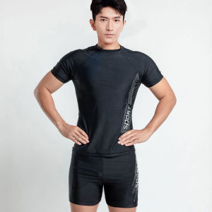 『SPRAY』Mens swimsuit new embarrassment-proof plus size two-piece swimsuit swimsuit Stylish sun protection high elasticity quick-drying short-sleeved swimsuit two-piece 泳衣Body Shaper Men Body Shapewear Male Slimming
