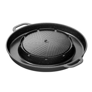 NEXTYOO 2 in 1 Round Pan+Soup Compartment Mupti Purpose Non Stick Camping BBQ Grilling Plate Durable with Soup Drain Pot Grill Pan Gas Griddle