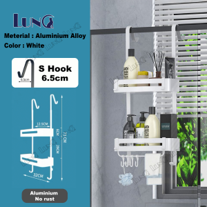 Aluminium Shower Room 2 tier Rack Bathroom Hanging Basket Shower Caddy Hanging Shelf with Hooks