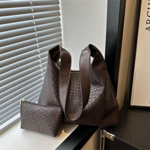 Women Handwoven Tote Bag Large Capacity Shoulder Bag Retro Style Korea Beg Tangan Wanita 单肩包