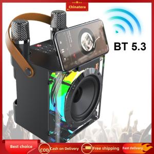 [Chinatera Malll] Wireless Karaoke Speaker with Dual Microphones Stereo Surround Speaker Music Rhythm Light Subwoofer Music Player for Home Gathering Party