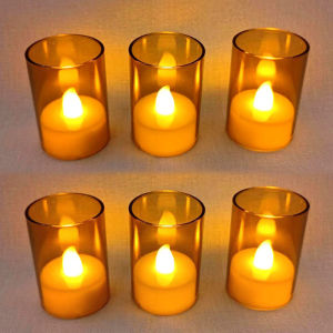 6Pcs Flameless Electronic Candles Acrylic Simulation Glass Cup Tea Candles LED Night Lamp for Holiday Party Home Decoration