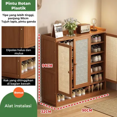 Homedoki Lemari Sepatu Rotan Kayu Minimalis