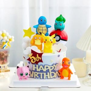 6Pcs/set Pokemon Cake Topper Anime Figure Pikachu Party Happy Birthday Pokemon Cake Decoration Supplies Ornaments Boy Kids Gift