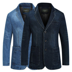 YCAMEL 2023 Denim Jacket Men Autumn Blazer Jacket Slim Fit Military Jacket Single Breasted Turn-down Collar Jeans Coat Plus Size XXXXL