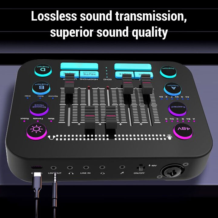 Computer Volume Mixer Gaming Audio Mixer Streaming RGB PC Mixer with 48V Phantom Power BT ...
