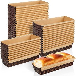 HJKL Bakery Party Rectangle Disposable Kraft Bread Tray Paper Loaf Pans Toast Box Cake Liner