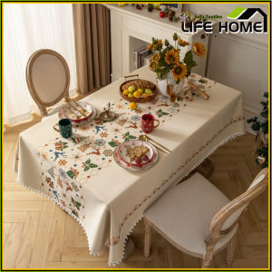 Christmas Jacquard Tablecloth Beige Snowflake Christmas Deer Snowman Rectangular Dining Table Cloth
