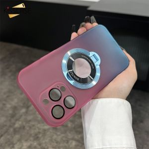 Kisscase Với Chủ Magsafe Không Dây Sạc Trường Hợp Đối Với iPhone 15 Pro Max 15 Pro Dần Dần Điện Thoại Logo Lỗ Trường Hợp Đối Với iPhone 14 13 Pro Max 12 11 Ống Kính Vỏ bảo vệ Cover Quay Lại