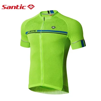 SANTIC Jersey Sepeda Pria Lengan Pendek WM0C02162 Pro Fit Antislip Breathable Quick Dry Reflektif 3 Saku Bahan 90% Polyester 10% Stretch untuk Road Bike MTB