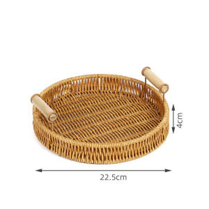 Ramadan Serving Tray Handwoven Rattan Basket with Handles Fruit Plate Snack Storage Picnic Food Vegetable Organizer