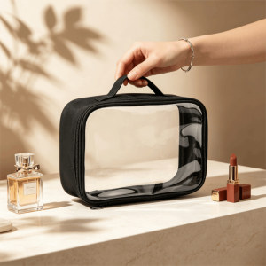 DOWNA PVC Cosmetic Pouch Soft Construction Transparent Design Makeup Bag Portable Rectangular Shape Storage Case Travel Use