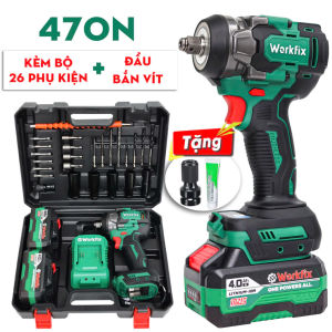 Máy Bắn Bulong 470N Workfix Không Chổi Than Chuyên Siết Mở Ốc Khoan Tường Vặn Vít Bắn Tôn Tặng 26PK