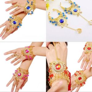 334TTXXN 1pc/1pair Multicolors Indian Dance Performance Bracelet Fashion Free Size Out Tribal Ring Bracelet High Quality Performance Accessories Stage Performance Ring For Girl Bead Show