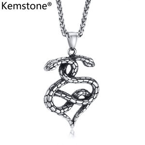 Kemstone Stainless Steel Snakes Vintage Silver Plated Male Pendant Necklace Jewelry Gift for Men