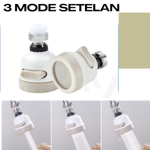 Sambungan Kepala Kran Cuci Piring Fleksibel 3 Mode Semburan Putaran 360 Derajat Keran Wastafel