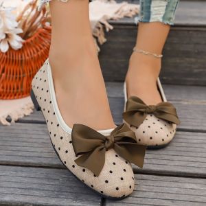 Free Shipping 2026 New Bow-Knot Comfortable Flat Slip-On Shoes Autumn Collection Plus-Size Shallow-Toe Polka-Dot Casual Shoes