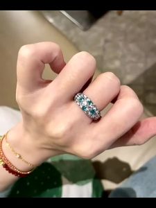 Luxury Full Diamond Paraiba Ring Green Gemstone Diamond Ring for Women With 925 Sterling Silver plated 18K gold Jewelry