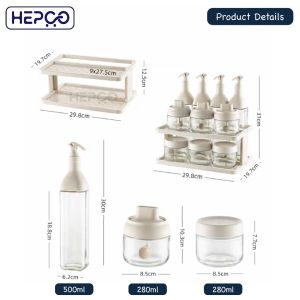 Lunn Glass oil bottle dispenser set with plastic stand for kitchen glass olive bottle spice jar set oil and vineg