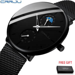 CRRJU Jam Tangan Pria Fashion Jam Kuarsa Jam Tangan Olahraga Baja Ultra Tipis Tahan Air (2263)