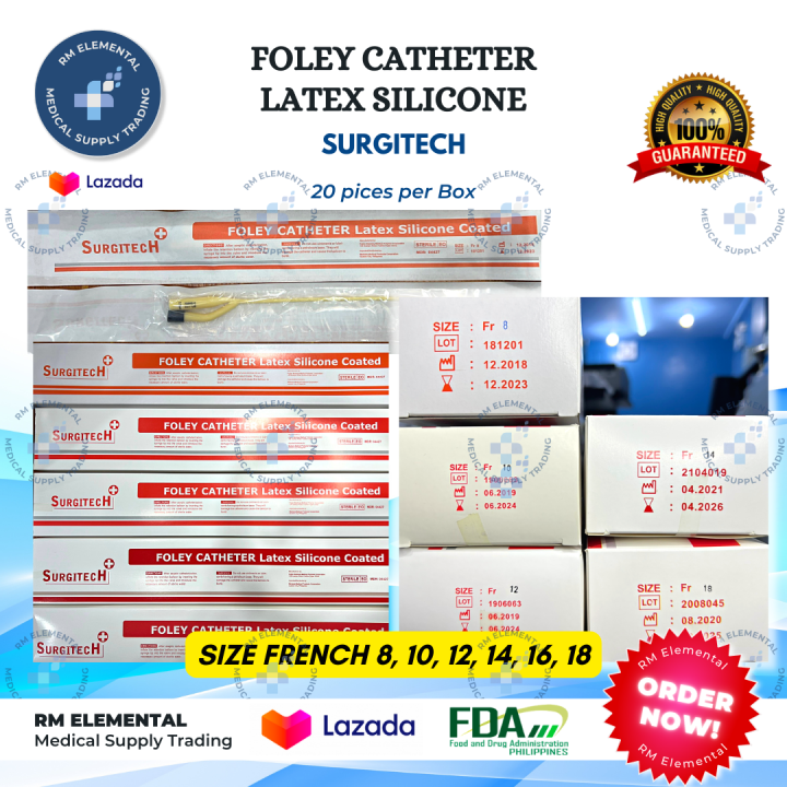 [ BOX ] FOLEY CATHETER (SURGITECH) FR. 8, 10, 12, 14, 16, 18 SOLD PER ...