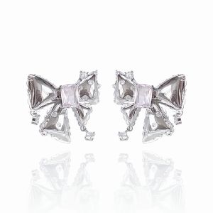 ต่างหูพลอยโบว์ต่างหูคริสตัลน่ารักสไตล์ผู้หญิงเกาหลีไม่ดำ