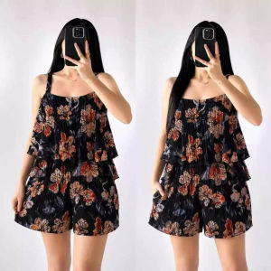 Bark Crepe Layered Ruffle Top Terno Short Sets