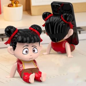 LOPU PVC Doll Nezha Mobile Phone Stand Support Nezha Figure Creative Phone Holder Figure Toys Portable Nezha Anime Figure Phone Accessories