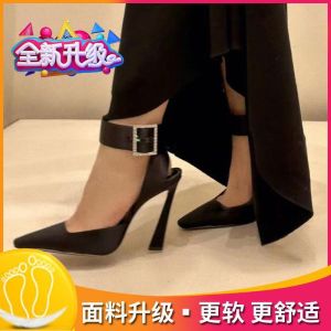[Free Shipping] Metal Buckle Fashion Shallow-Toe Pumps Spring New Collection Kitten Heel Pointed-Toe High Heels Stiletto Heel Closed-Toe Pumps