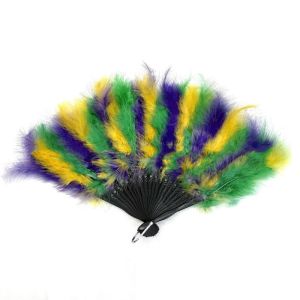 REGISTR Chinese Style Bride Feather Fan Handheld 6 Colors Folding Fan Elegant Fluffy Hand Fan for Girls