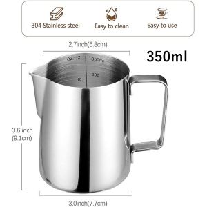 Milk Jug Kopi dengan skala Espresso Frother Jug Pitcher Latte Art Barista Stainless Steel 350/600 ml