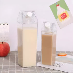 Creative milk box transparent water cup Large Capacity Reusable Milk Carton Acrylic Water Bottle Transparent Milk Cup