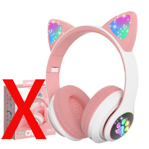 VAORLO Flash Lamp Cute Cat Ears Wireless Headphones With Mic Hifi Bass Stereo Music Noise Cancelling E-Sports Gaming LED RGB Bluetooth Headset Support TF Card AUX Wired Play For Girl Kids Birthday Gift
